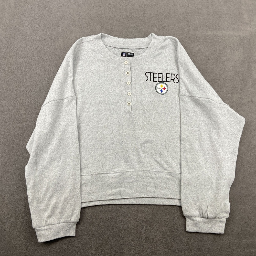 Y2K Pittsburgh Steelers Sweatshirt Sz L‎ Gray NFL Football Henley Neck